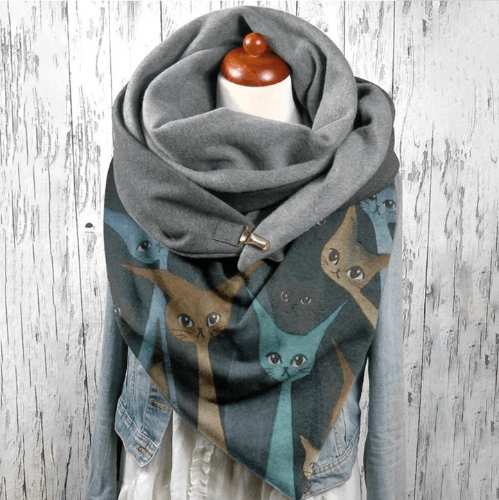 Fashion Casual Cat Print Thick Warm Shawl Scarf - MRSLM