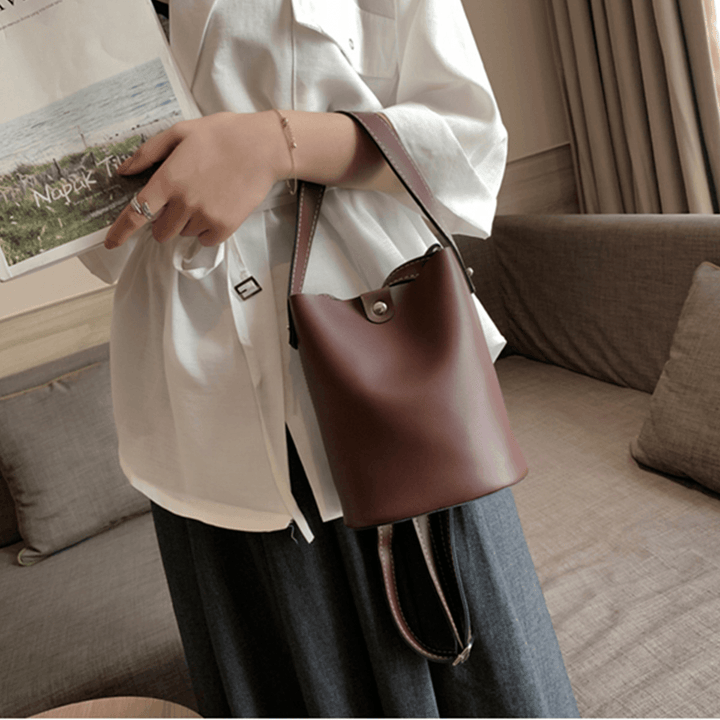 3.8L Women PU Leather Bucket Bag Portable Handbag Leisure Shoulder Bag Outdoor Travel - MRSLM