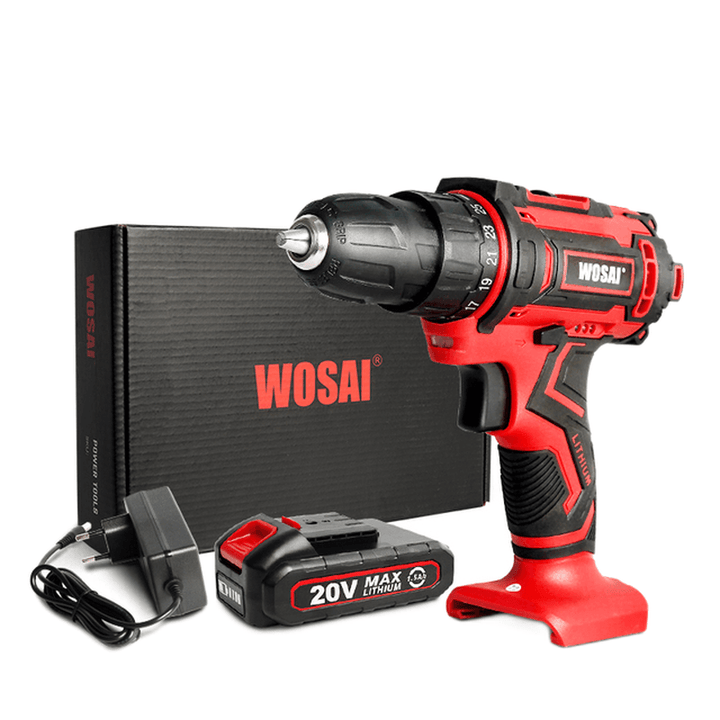 WOSAI 20V Cordless Drill Electric Screwdriver 3/8 Inch Mini Wireless Power Driver DC Lithium-Ion Battery - MRSLM