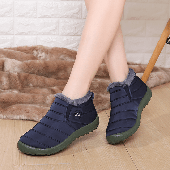 LOSTISY BJ Shoes Warm Wool Lining Flat Ankle Snow Boots for Women - MRSLM