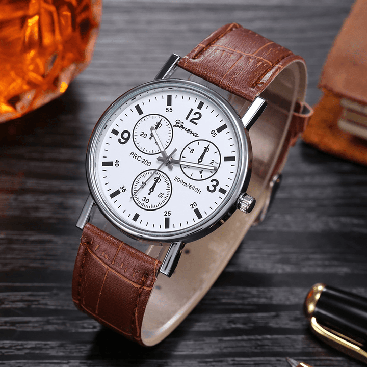 4 Colors Leather Men Vintage Business Watch Decorated Blue-Ray Glass Pointer Quartz Watch - MRSLM