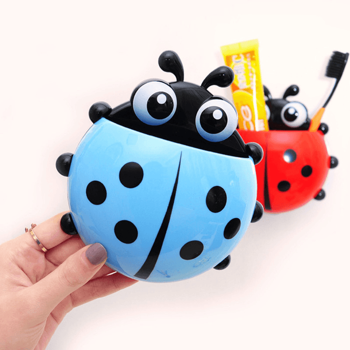 Cute Pocket Ladybug Wall Suction Cup Pocket Toothbrush Holder Bathroom Hanger Stuff Home Decoration - MRSLM