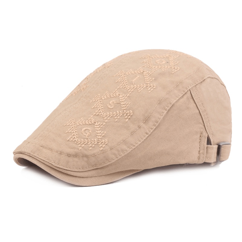 Mens Cotton Beathable Embroidery Painter Beret Caps Casual Outdoor Visor Forward Hat - MRSLM