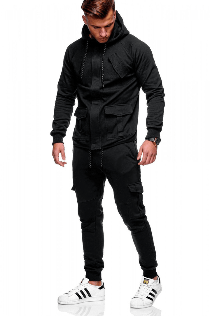 New Concealed Access Control Zipper Men'S Hooded Casual Sports Suit - MRSLM