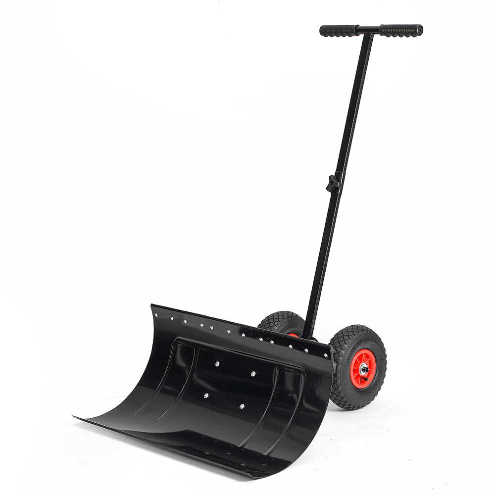 29 Inch Wheeled Snow Shovel Adjustable Height Multi-Angle Snow Pusher Garden Snow Plow Shovel with Wheels - MRSLM