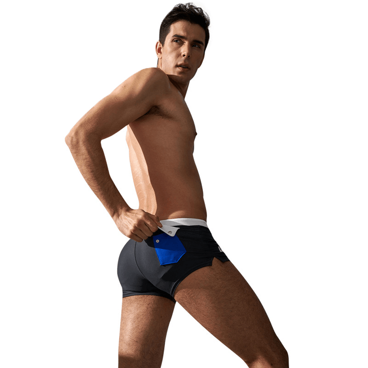 AQUX 5185 Men Boxer Shorts Swimming Trunks with a Button Pocket Fast Drying Beach Sexy - MRSLM