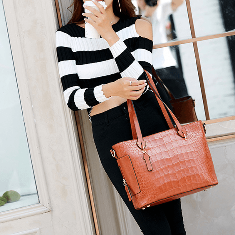 Women Crocodile Pattern Tote Handbag - MRSLM