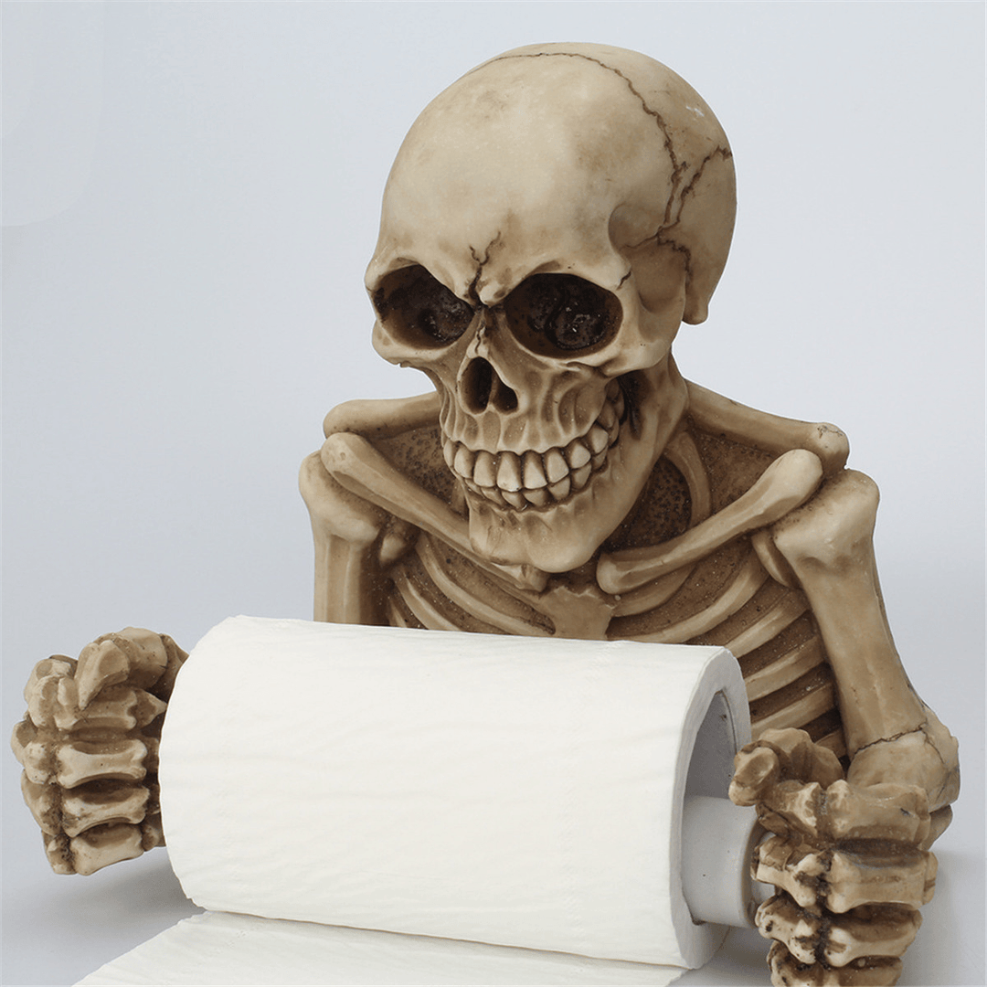 Halloween Creative Skull Statue Roll Paper Holder Wall Mount Resin Sculpture for Bathroom Decor - MRSLM