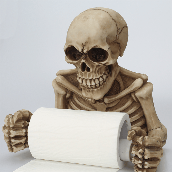 Halloween Creative Skull Statue Roll Paper Holder Wall Mount Resin Sculpture for Bathroom Decor - MRSLM