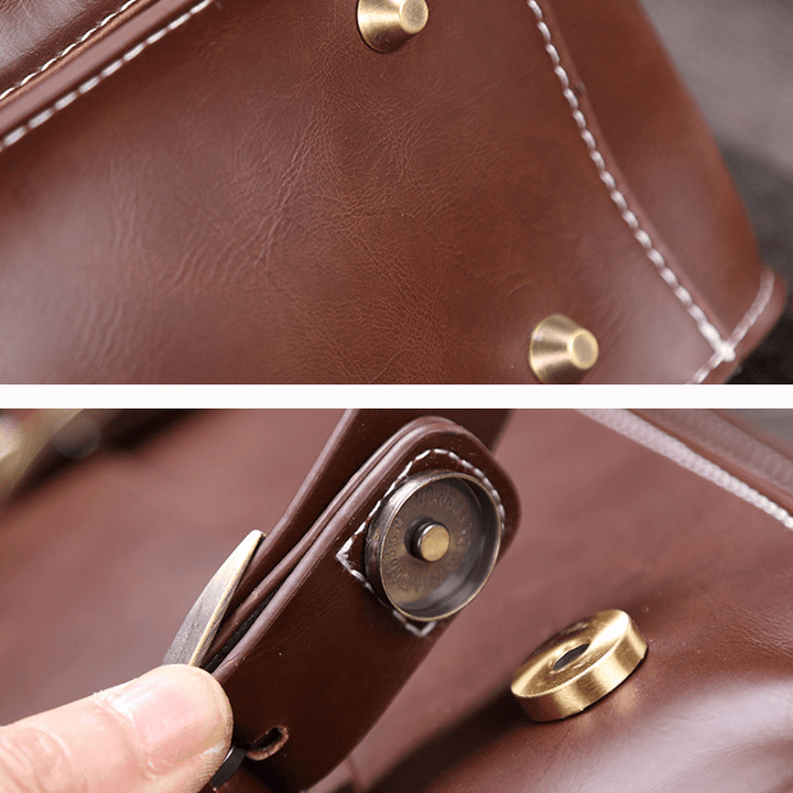 Men Vintage Waterproof Wear-Resistant Faux Laether Business Briefcase Crossbody Shoulder Bag - MRSLM