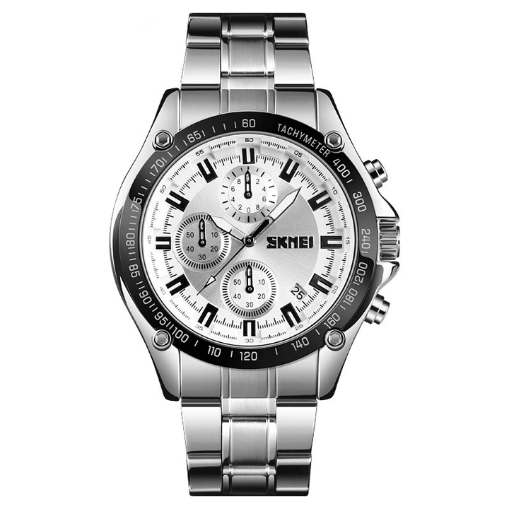 SKMEI Stainless Steel Band Men Watch Running Seconds Chronograph Waterproof Business Quartz Watch - MRSLM