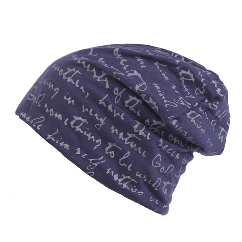 Mens Letter Printing Cotton Beanie Cap Casual Soft Autumn Winter Warm Knit Hat - MRSLM