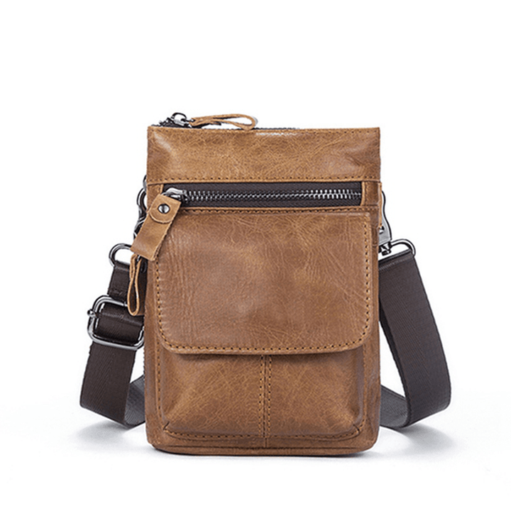 Genuine Leather Waist Bag First Layer Leather Leisure Retro Phone Bag Crossbody Bag for Men - MRSLM