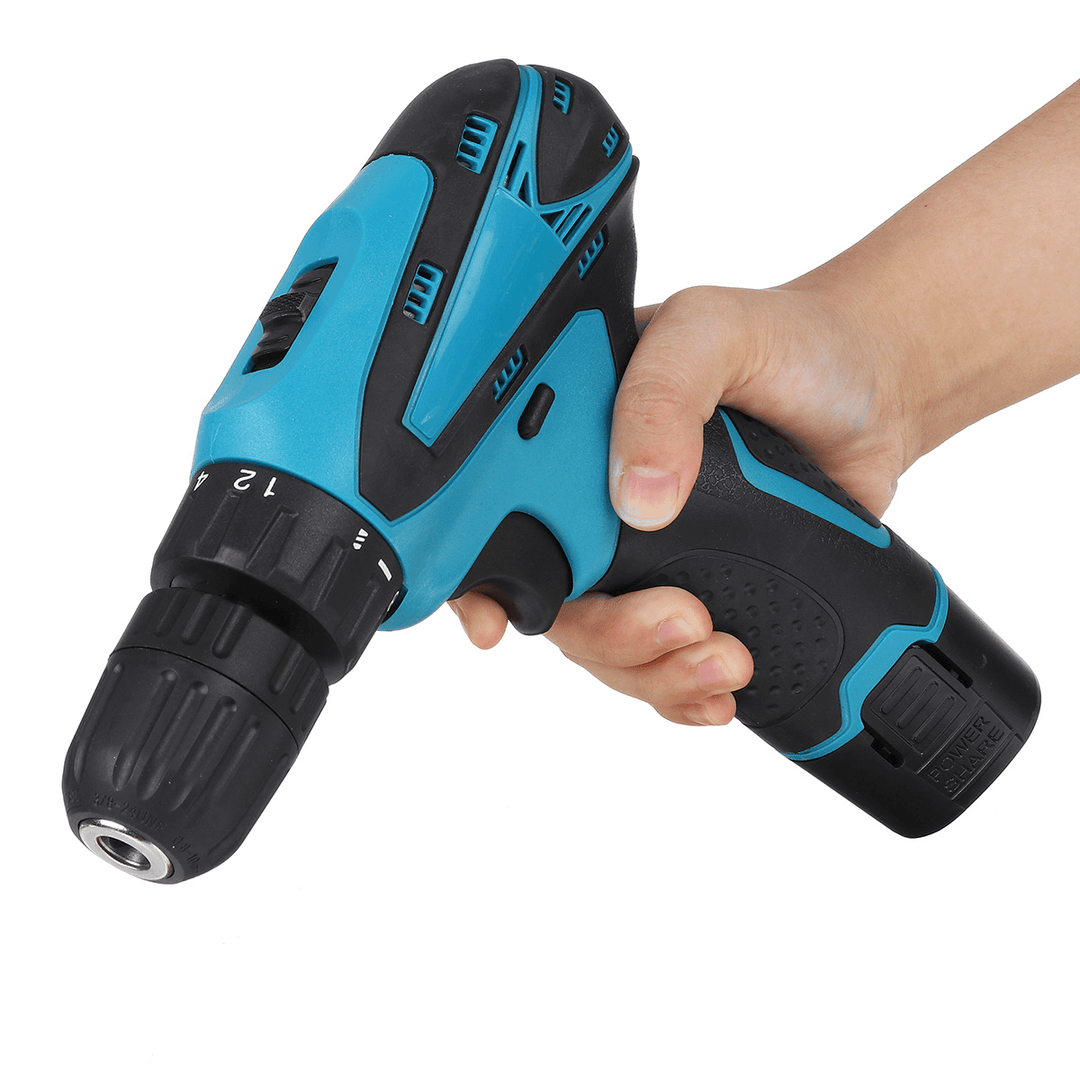 12V Cordless Impact Drill Screwdriver W/ LED Worklight Light & 1/2Pcs Li-Ion Battery Power Tool - MRSLM