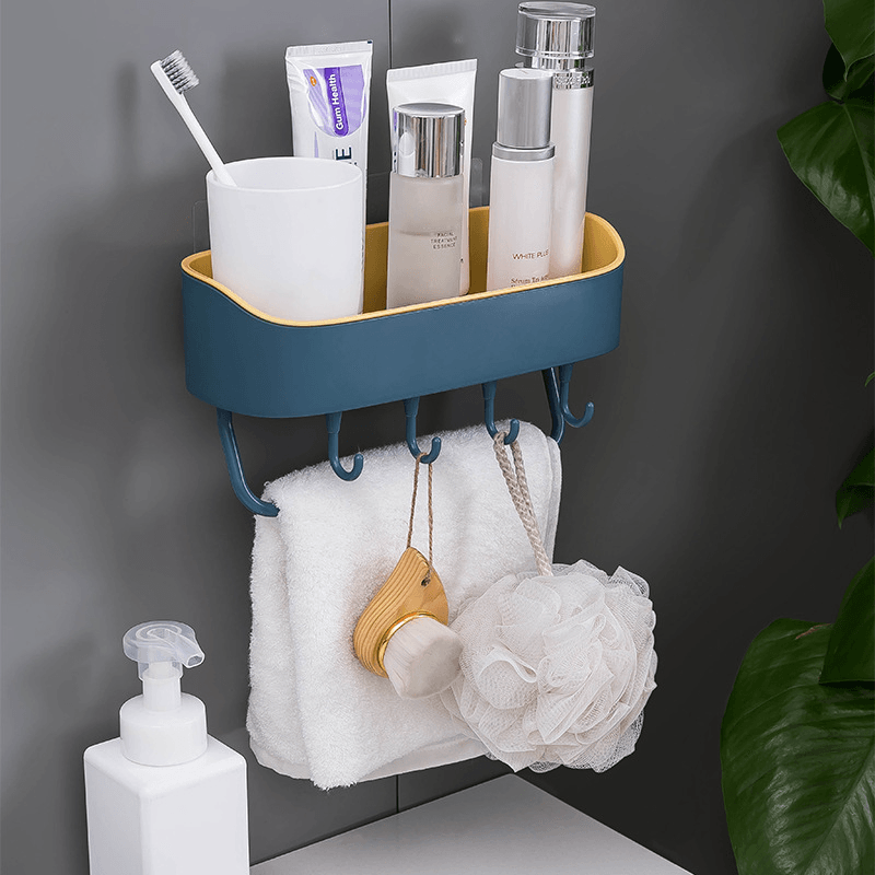 Bathroom Shelf Organizer Bath Shower Gel Shampoo Holder Storage Rack Punch Free - MRSLM