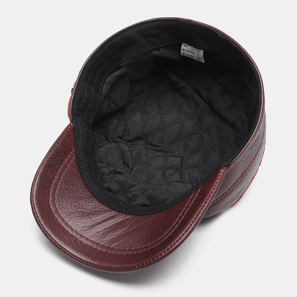 Men Genuine Leather Retro Classical Solid Color Flat Hat Baseball Hat - MRSLM