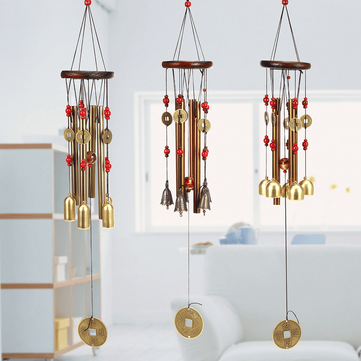 Solid Wood Bronze Wind Chimes Hanging Ornament Yard Garden Decor Gift - MRSLM