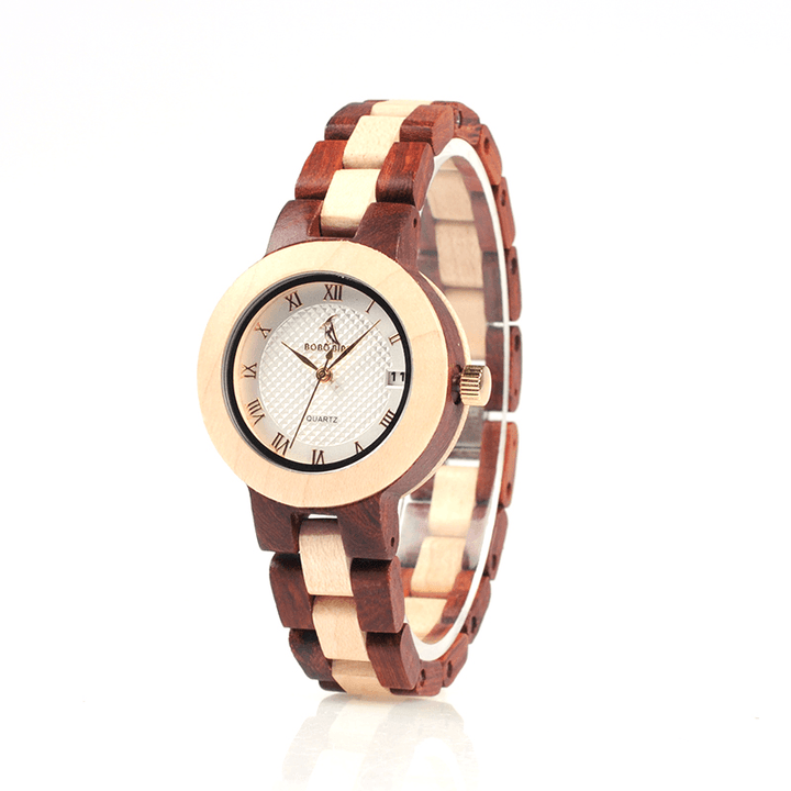 BOBO BIRD M19 Roman Number Date Display Women Wrist Watch Wooden Quartz Watch - MRSLM