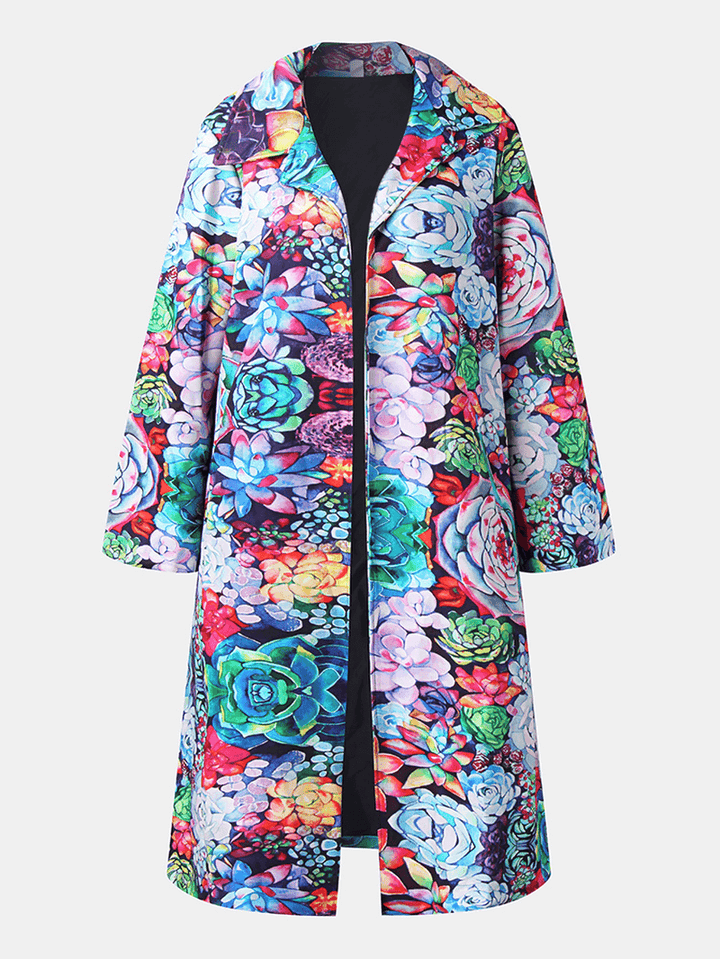 Women Allover Floral Printed Long Sleeve Casual Lapel Coat - MRSLM