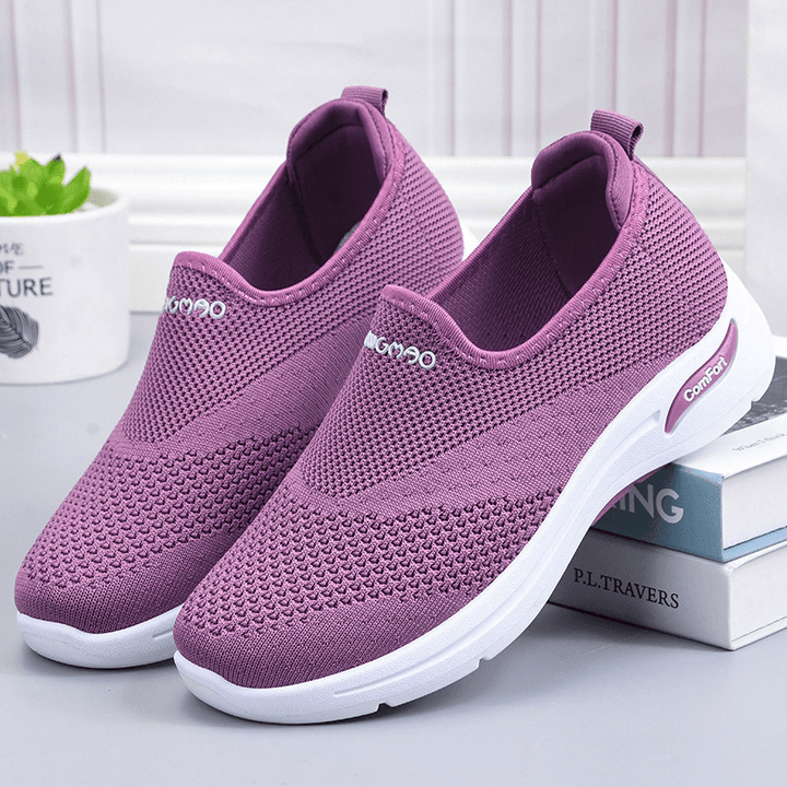 Women Solid Color Mesh Breathable Soft Antiskid Running Shoes - MRSLM