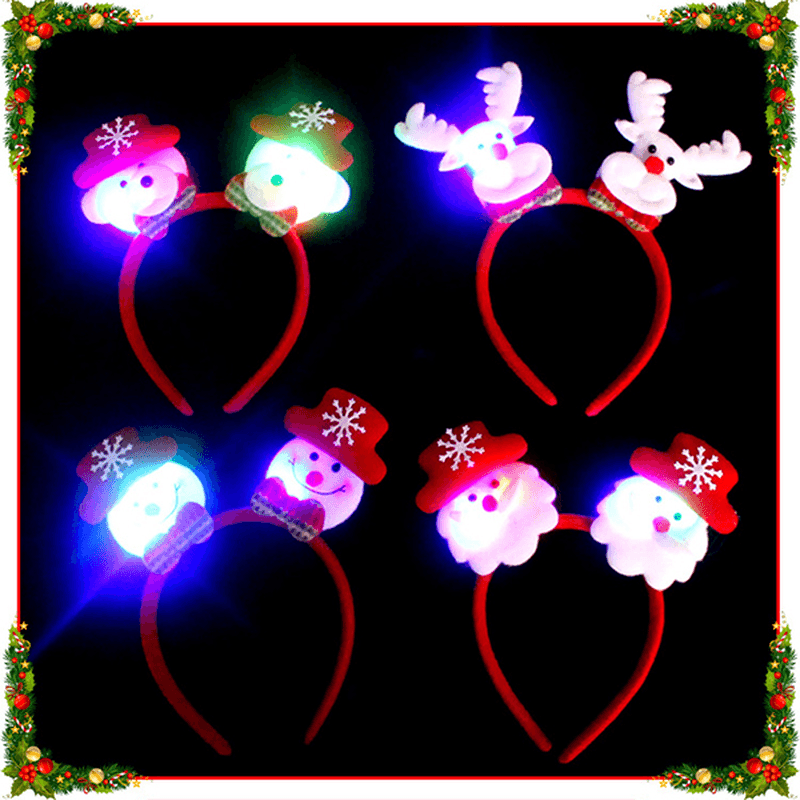 Flashing Double-Heads Christmas Head Clasp Headbrand Christmas Hair Hoop Christmas Party Supplies - MRSLM