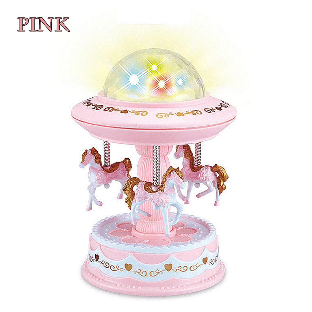 Carousel Music Box Starry Light 3-Horse Automatic Lifting Rotating Girls Gift - MRSLM