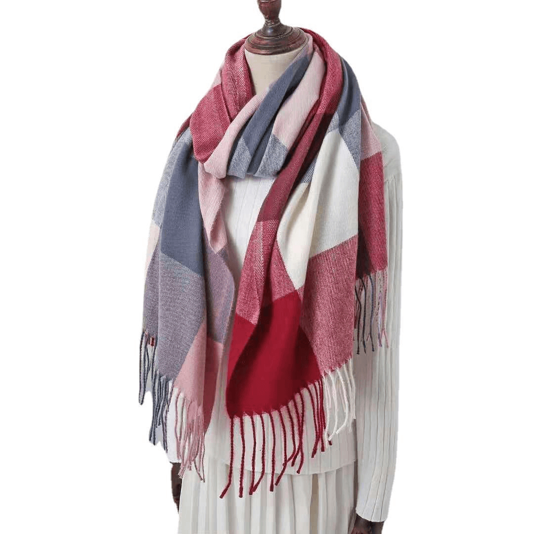 Cashmere Check Scarf Mid-Length Thick Warmth Tassel Shawl - MRSLM