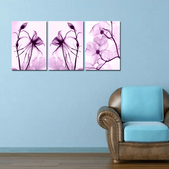 Miico Hand Painted Three Combination Decorative Paintings Botanic Purple Flowers Wall Art for Home Decoration - MRSLM