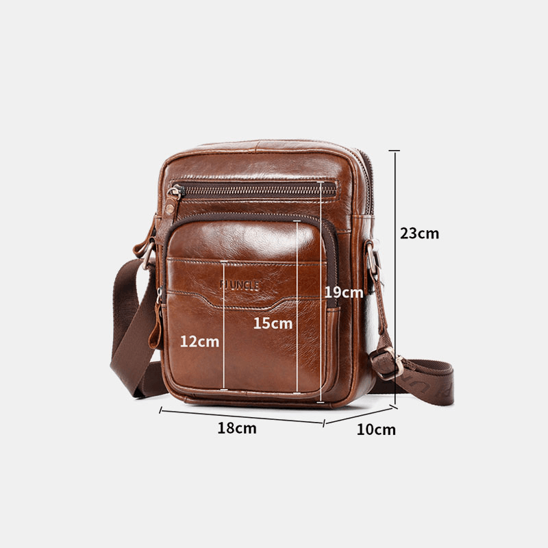 Men Genuine Leather Multi-Function Retro Wear-Resisant Large Capacity Handbag Shoulder Bag Cross Body Bag - MRSLM