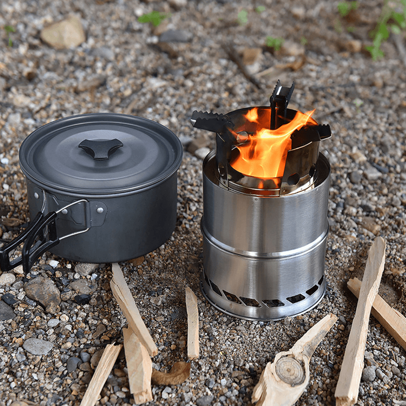 AOTU 1-2 People Outdoor Portable Windproof Cooking Stove Stainless Steel Detachable Wood Burner Furnace Camping Picnic - MRSLM