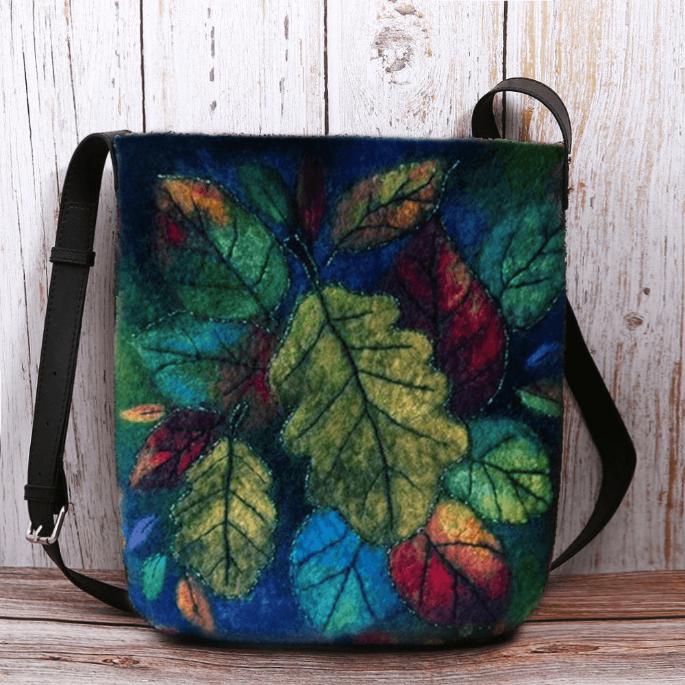 Women Colorful Leaf DIY Lamb Hair Bag Crossbody Bag Shoulder Bag - MRSLM