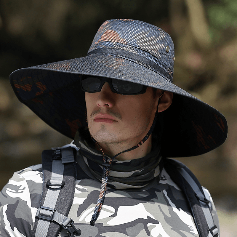 K51 Men'S Summer Hat Outdoor Sun Screen Camouflage Hiking Hats Cycling Fishing Cap Big Brim Fisherman Hat UV Protection - MRSLM