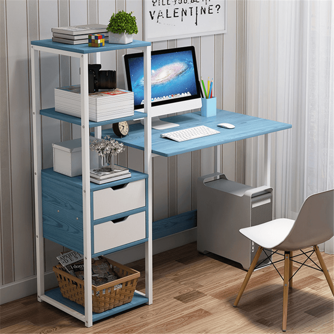 Computer Laptop Desk 47 Inch Writing Study Table Bookshelf Desktop Multifunction Desktop Workstation with Storage Racks & 2 Drawers Home Office Furniture - MRSLM