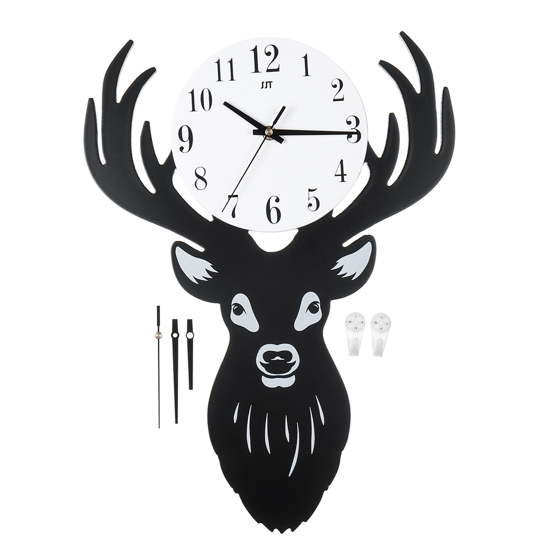 Deer Head Wall Clock Density Fibreboard Home Living Room Nordic Minimalist - MRSLM