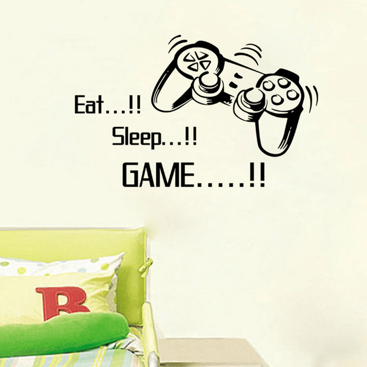 Creative Art Game Handle Wall Stickers "EAT SLEEP GAME" Black Vinyl Removable Printed Game Lovers Bedroom Wall Stickers Hot Play Game Handle Living Room Bedroom Personality Decoration Wall Stickers - MRSLM