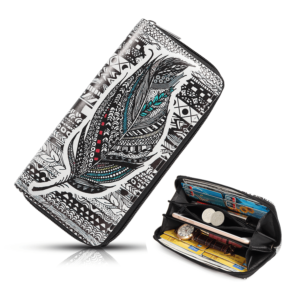 Women National Faux Leather Long Wallet Print Phone Purse - MRSLM