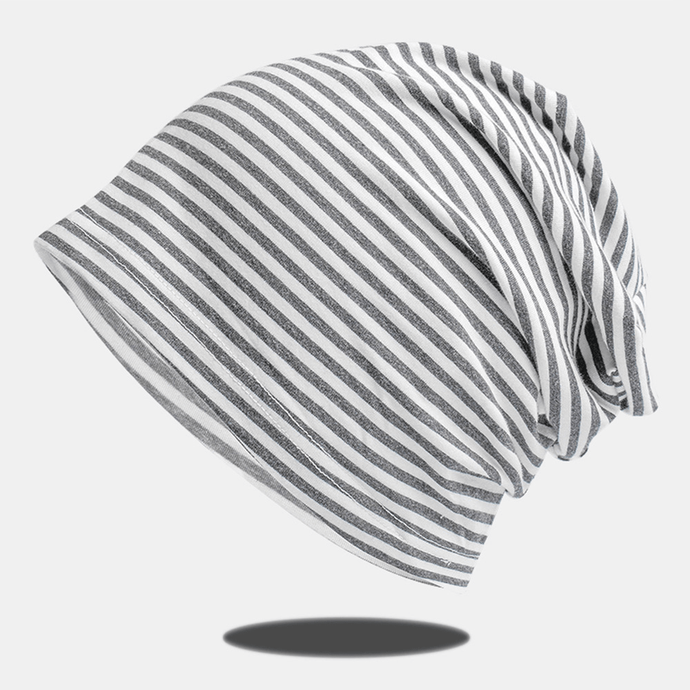 Women Cotton Striped Thin Baotou Hat Fashion Casual Soft Skin-Friendly Elastic Beanie Hat - MRSLM