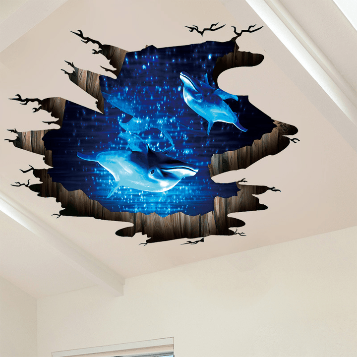 Miico Creative 3D Deep Sea Dolphin Removable Home Room Decorative Wall Floor Decor Sticker - MRSLM