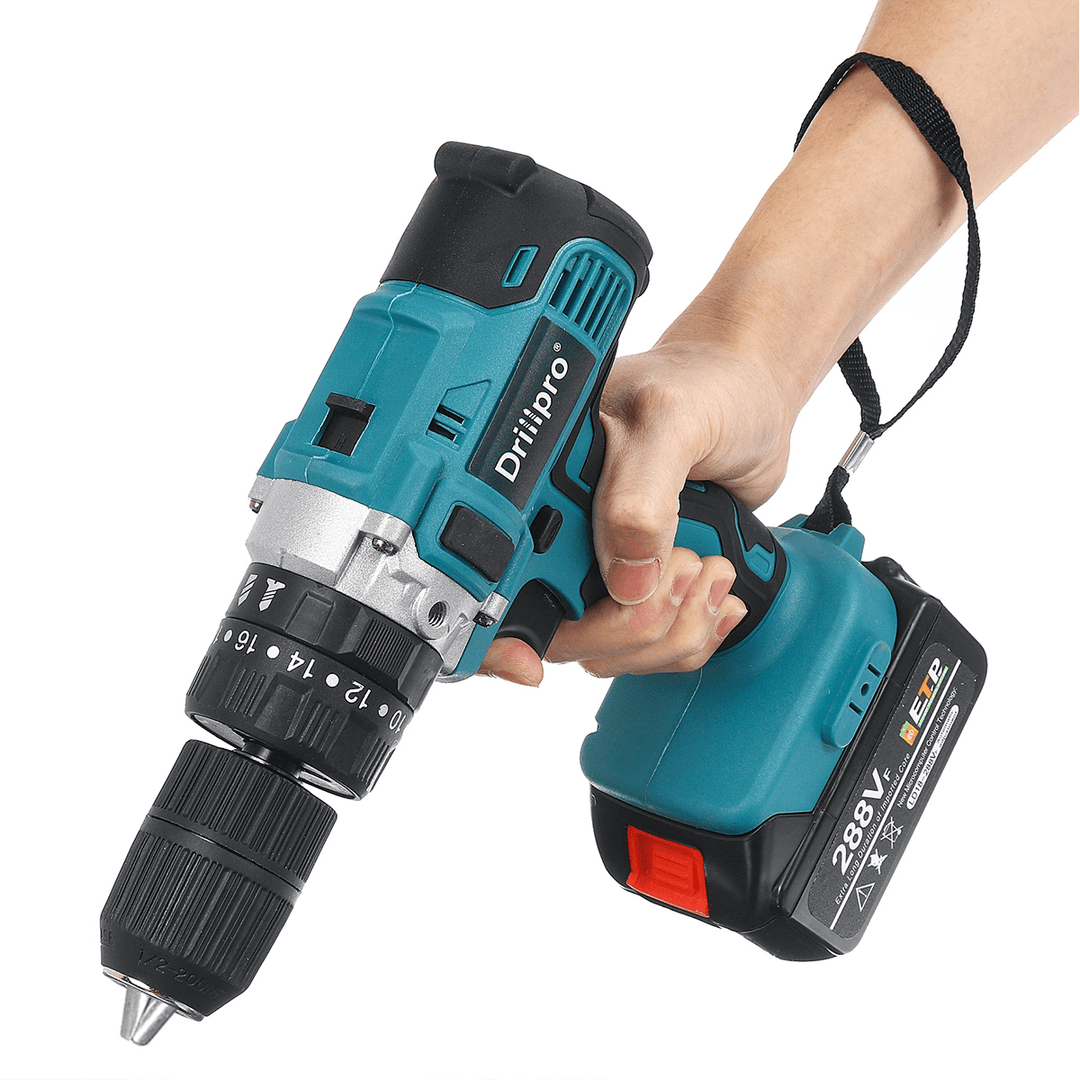 288VF 3 in 1 Cordless Impact Drill 13Mm Chuck LED Flat Drill Screwdriver Hammer W/ 1/2Pcs Battery - MRSLM