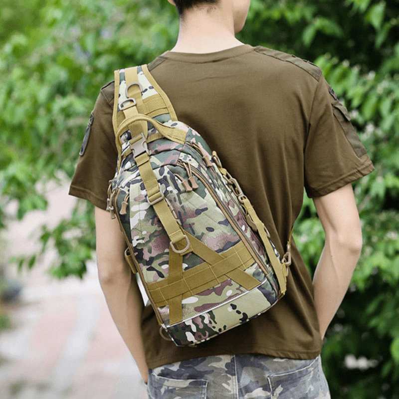 Men Oxford Camo Multifunction Waterproof Outdoor Sports Riding Tactical Shoulder Bag Crossbody Bag Chest Bag - MRSLM