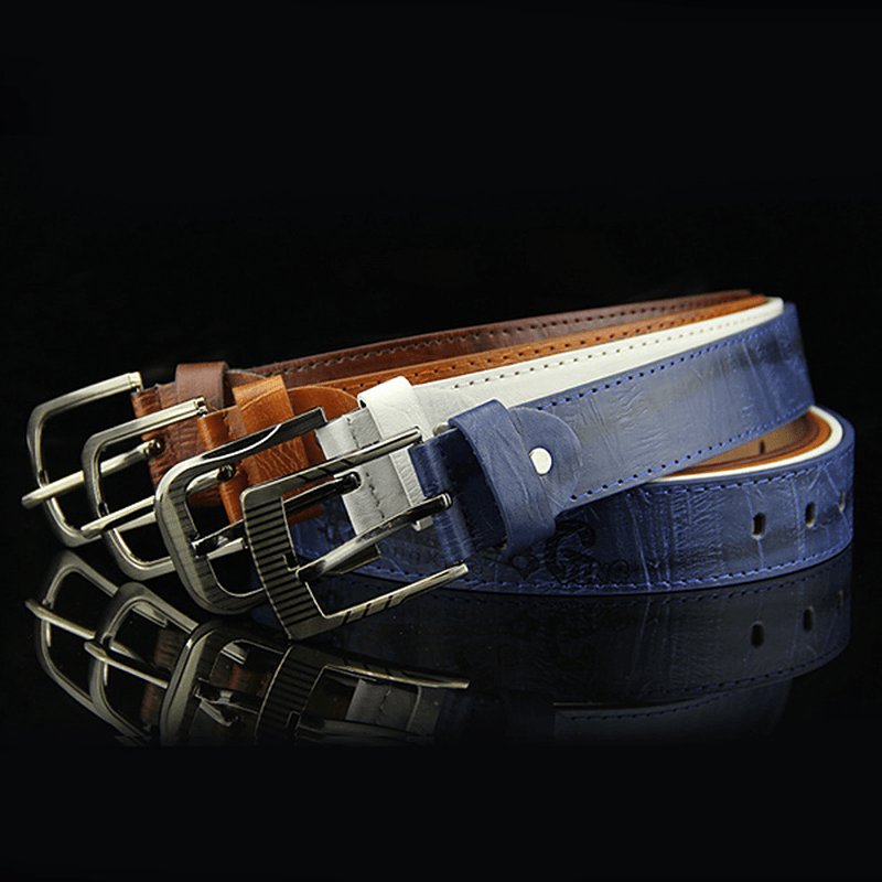 108CM Mens Leather Printting Belt Leisure Jeans Waistband with Alloy Pin Buckle - MRSLM