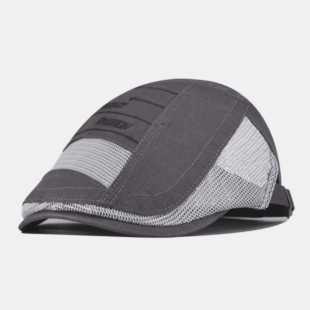 Men Cotton Mesh Breathable Casual Retro Sunshade Beret Cap Flat Hat Forward Hat - MRSLM