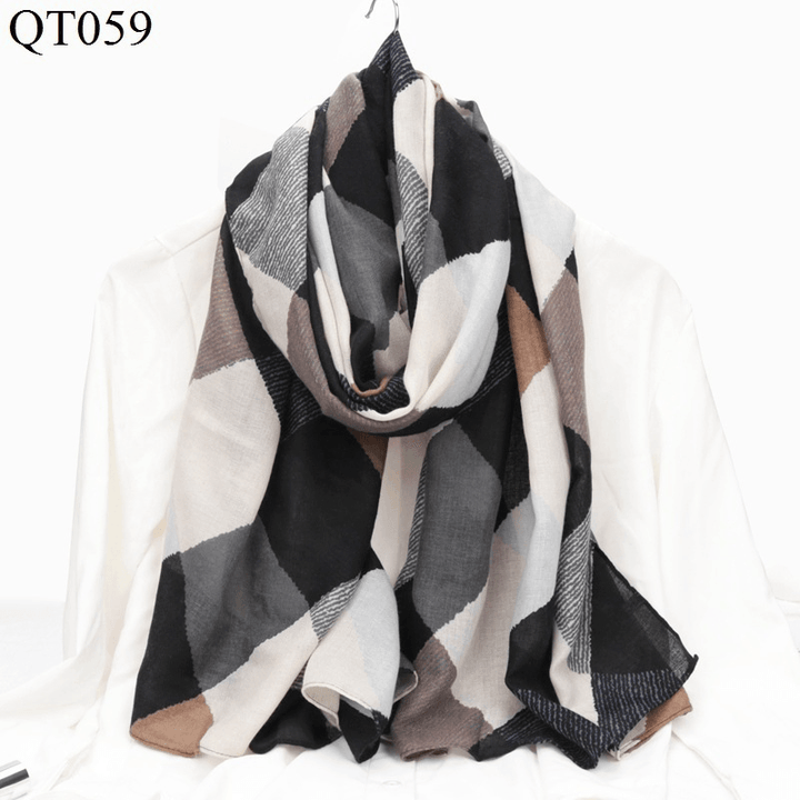 New Korean Style Cotton and Linen Scarf Women Fashion Trend Plaid Scarf Shawl Dual-Use - MRSLM