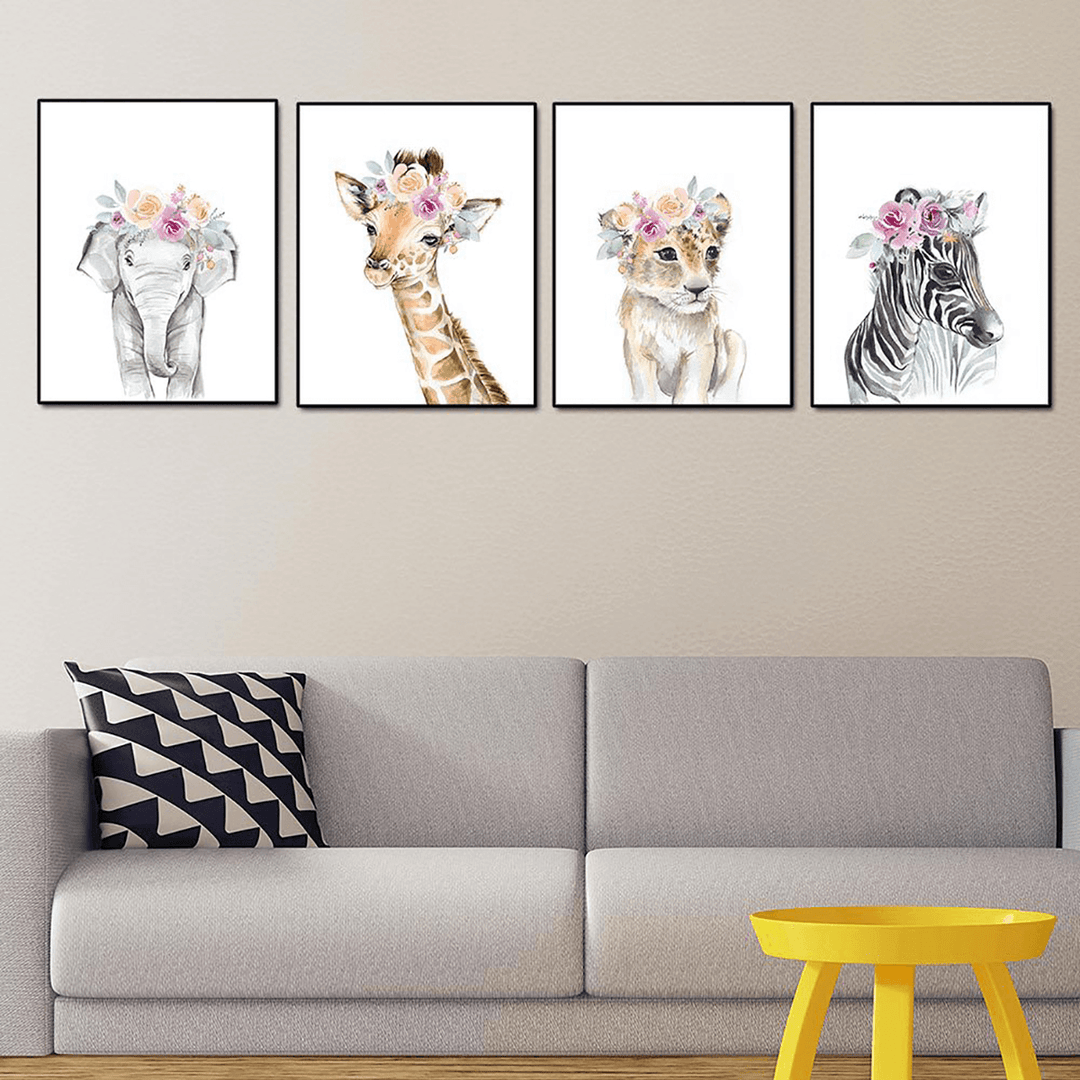 Children Poster Animal Wall Art Canvas Parenting Print Painting Nordic Decor - MRSLM