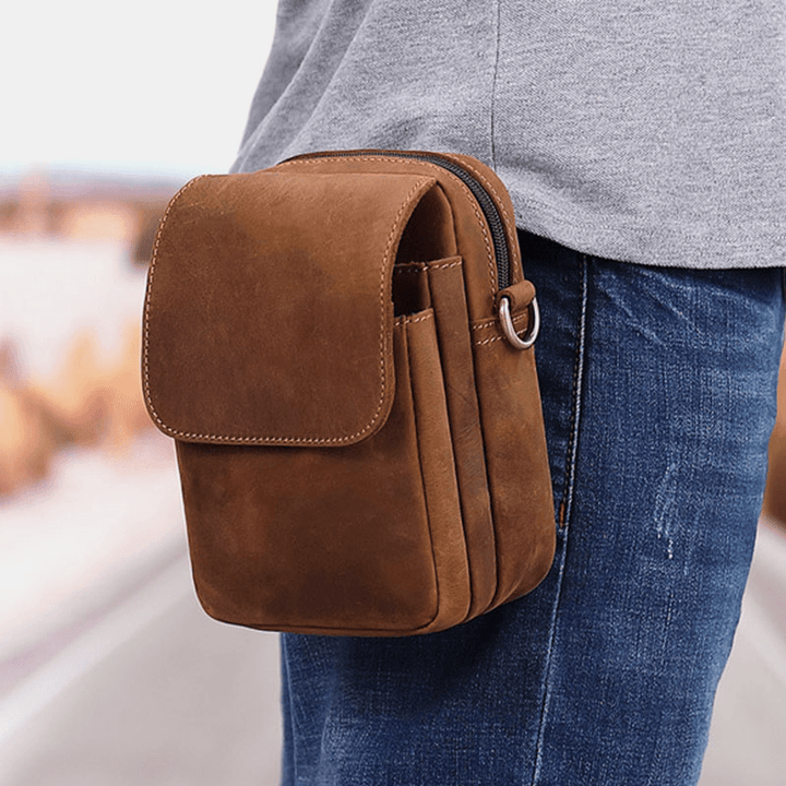 Men Genuine Leather Multi-Slots Retro Multifunctional Wallet Phone Bag Waist Bag - MRSLM