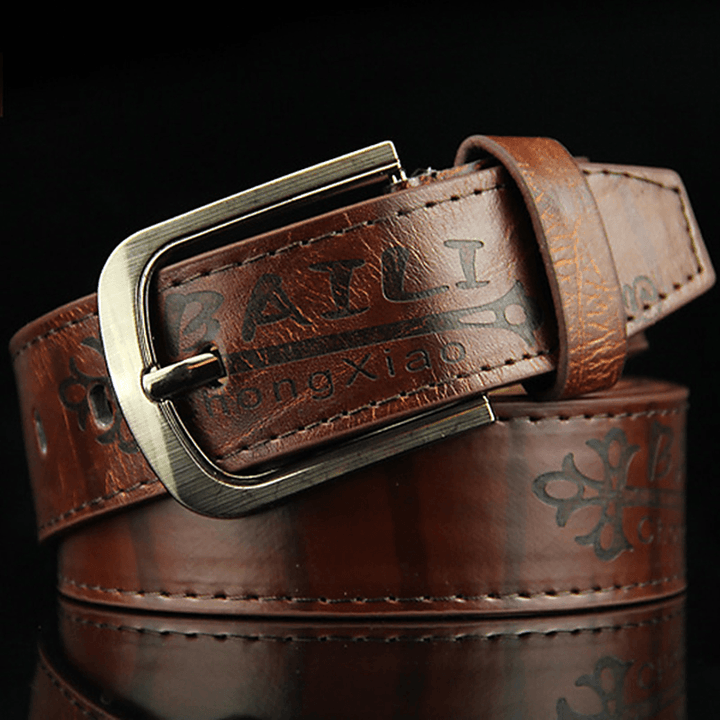 108CM Mens Leather Printting Belt Leisure Jeans Waistband with Alloy Pin Buckle - MRSLM