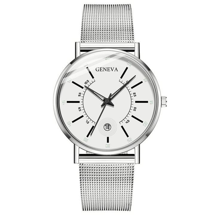 GENEVA Business Casual Colored Pointer Dial with Calendar Alloy Mesh Strap Men Quartz Watch - MRSLM