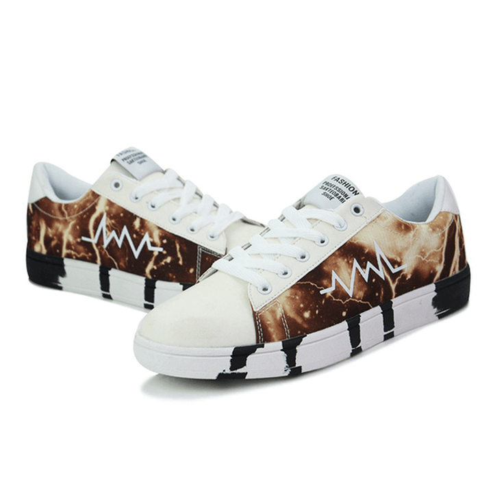 Men Canvas Breathable Soft Sole Trendy Pattern Lace up Casual Court Shoes - MRSLM