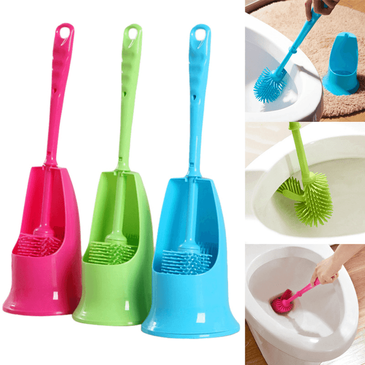 Cylinder Handle Toilet Brush & Base Plastic Cleaning Brush Long Double-Sided Portable Bathroom Acces - MRSLM