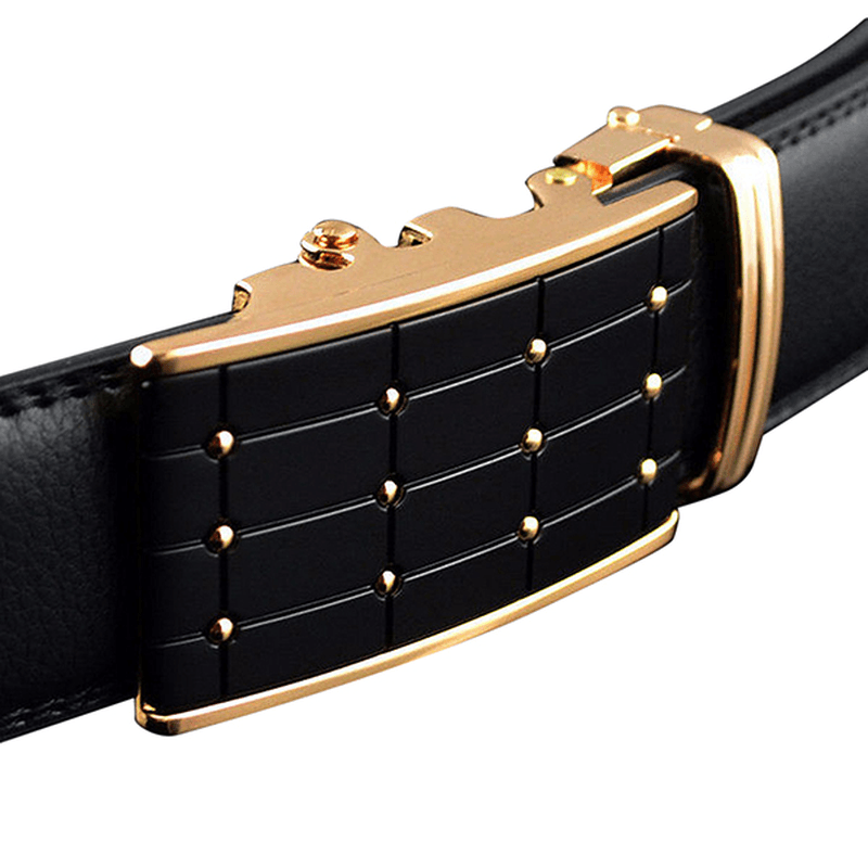 Men Genuine Leather Full Automatic Buckle Belt 3.5 CM Ratchet Full Cowhide Belt for Suit - MRSLM